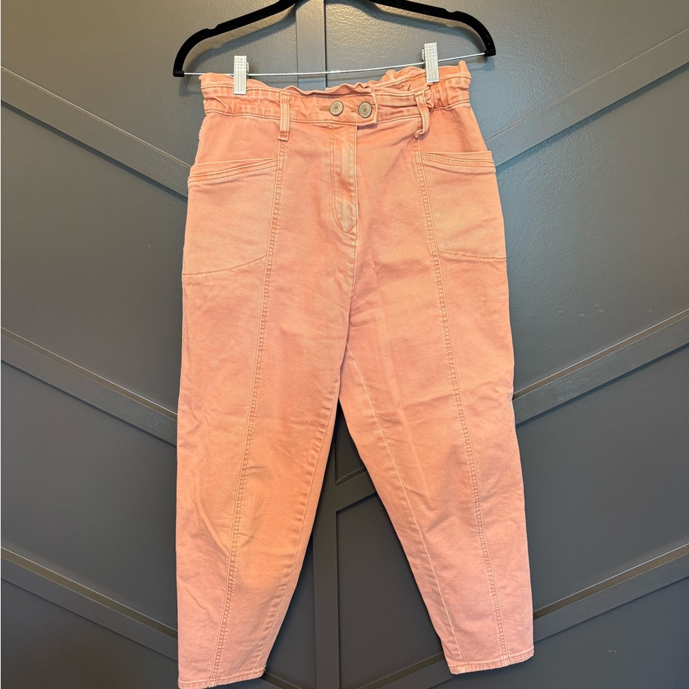 💙Paper bag style ankle jeans in coral